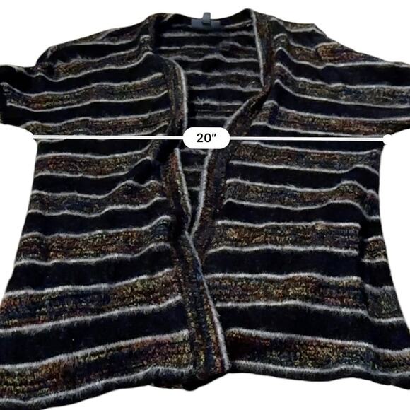 Modcloth Black Multicolor Metallic Chenille Fuzzy Long Sleeve Open Cardigan Sz M - Picture 10 of 11